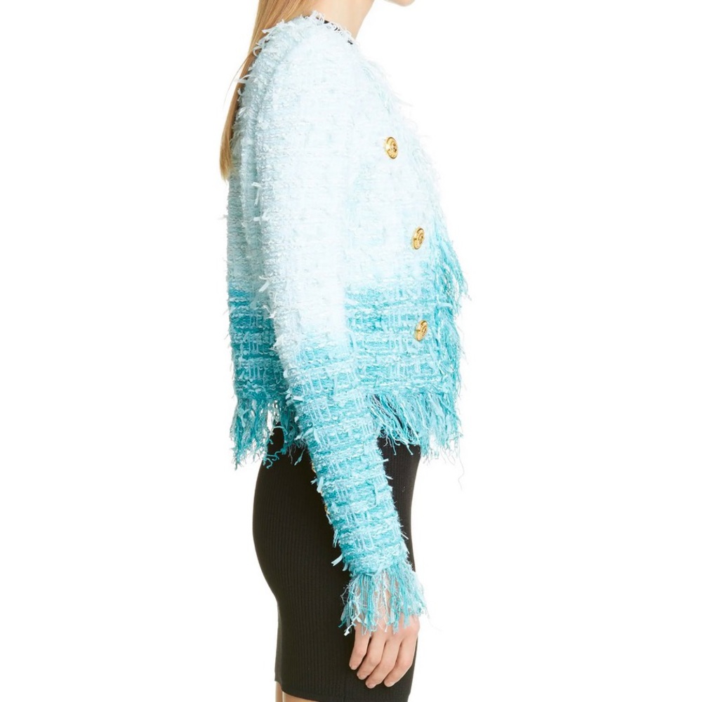 Balmain Fringe Dip Dye Tweed Jacket In Blue - Picture 5 of 9
